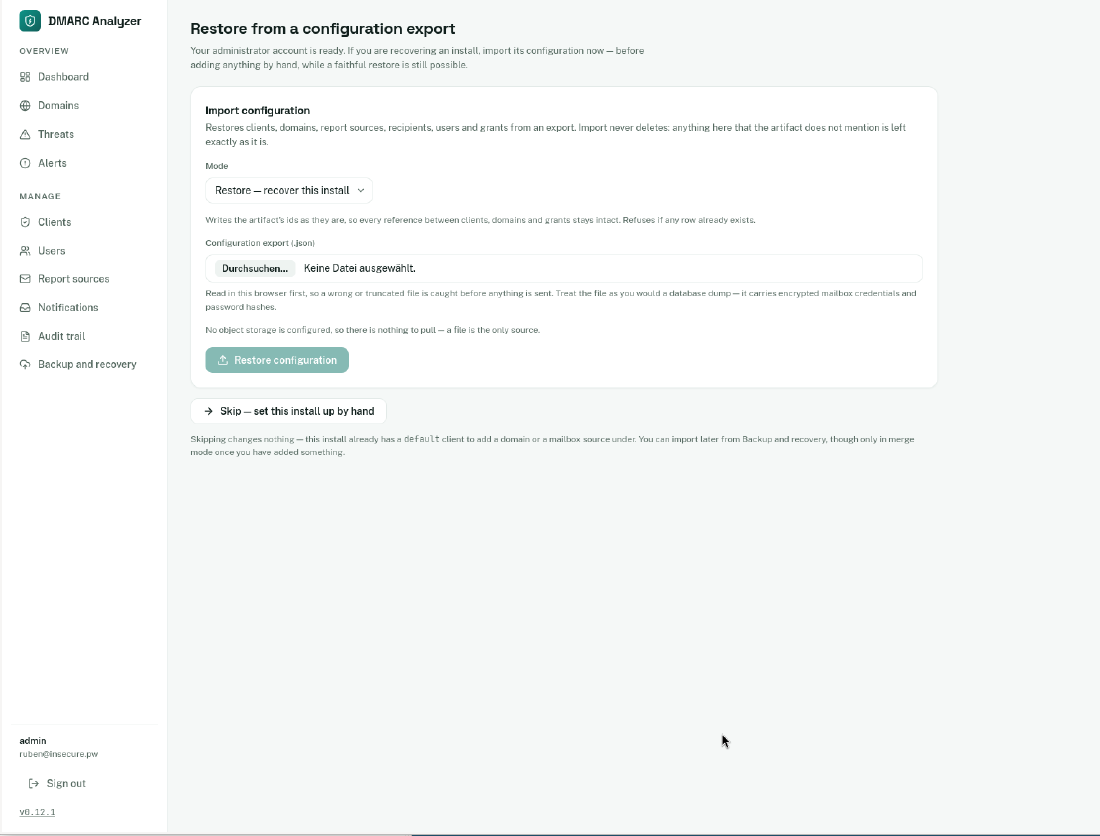 DmarcAnalyzer Dashboard mit DMARC-Report-Übersicht über alle Domains