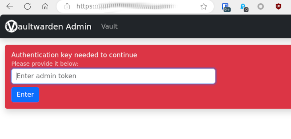 Vaultwarden admin panel login